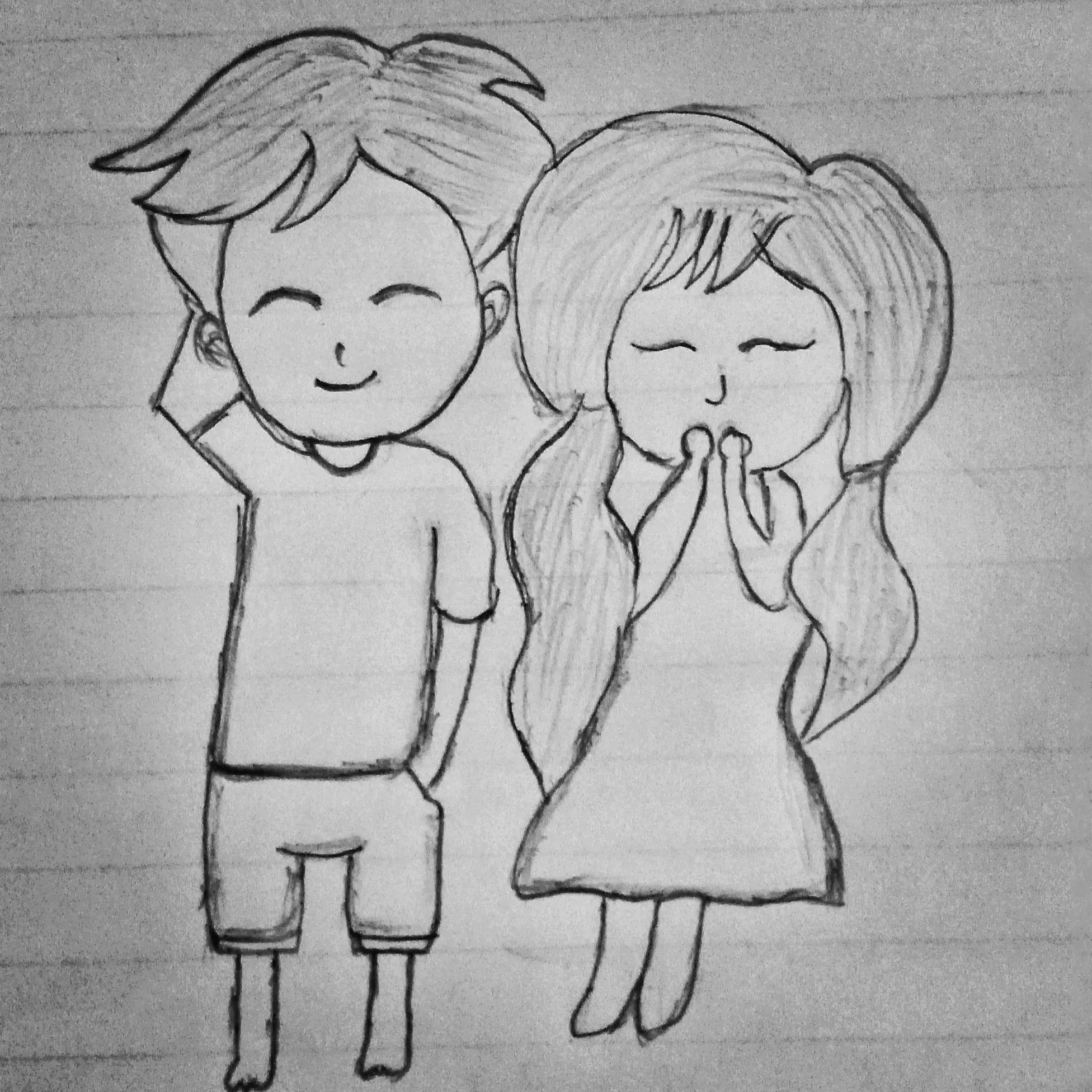 pencil sketch of boy and girl friendship