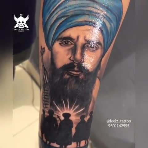 Sant Jarnail Singh Bhindrawala Punjabi Tattoo On Half Sleeve