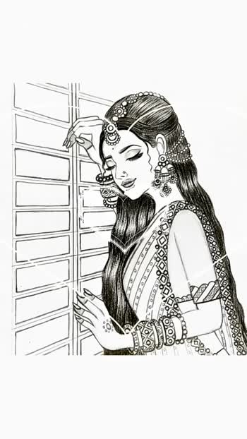 Traditional princess painting line art clip art black and white canvas  prints for the wall  canvas prints woman white wedding  myloviewcom