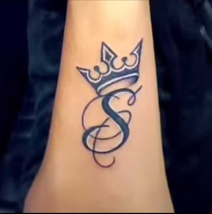 Letter S With Crown Tattoo On Shoulder