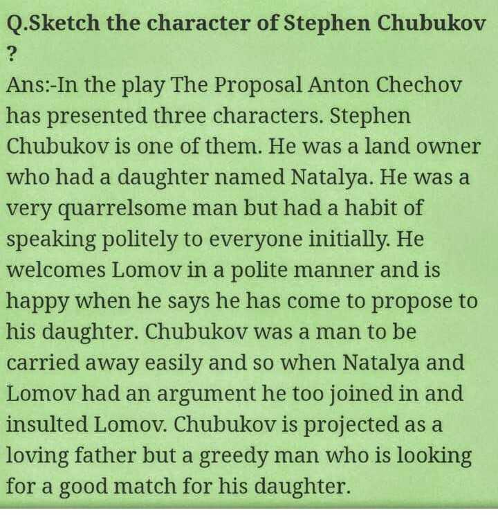 Give a character sketch of chubkov in chapter proplosal  Brainlyin