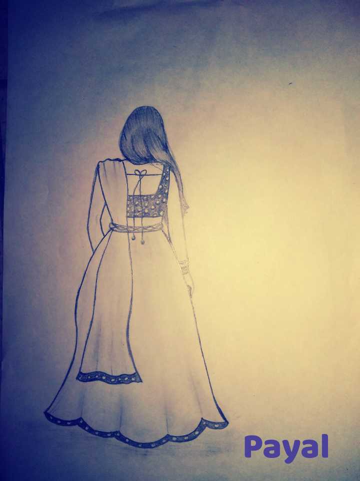 anarkali dress pencil sketch