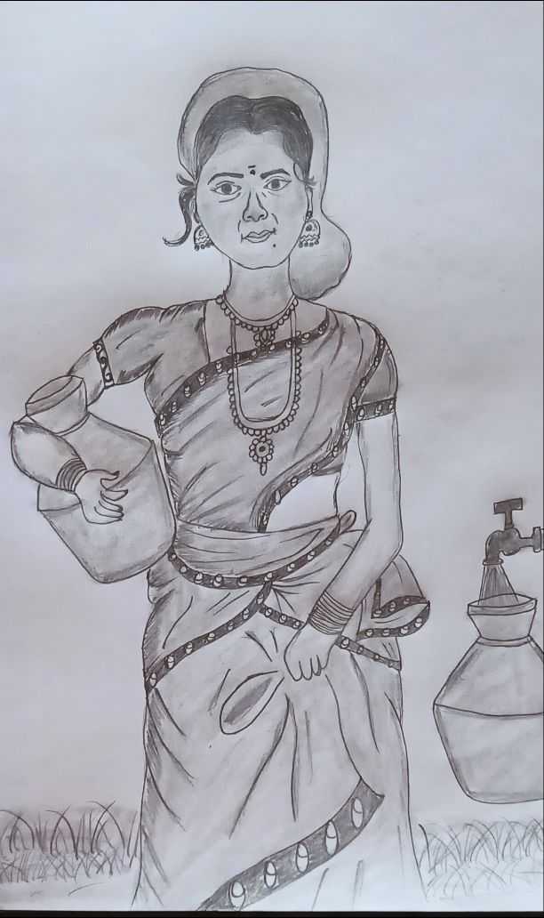 pencil sketch village girl and a child  pisharam  Flickr
