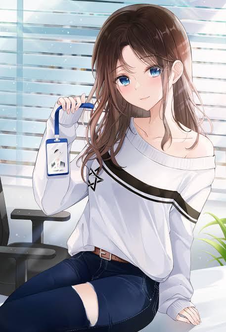 animated girl with brown hair and blue eyes