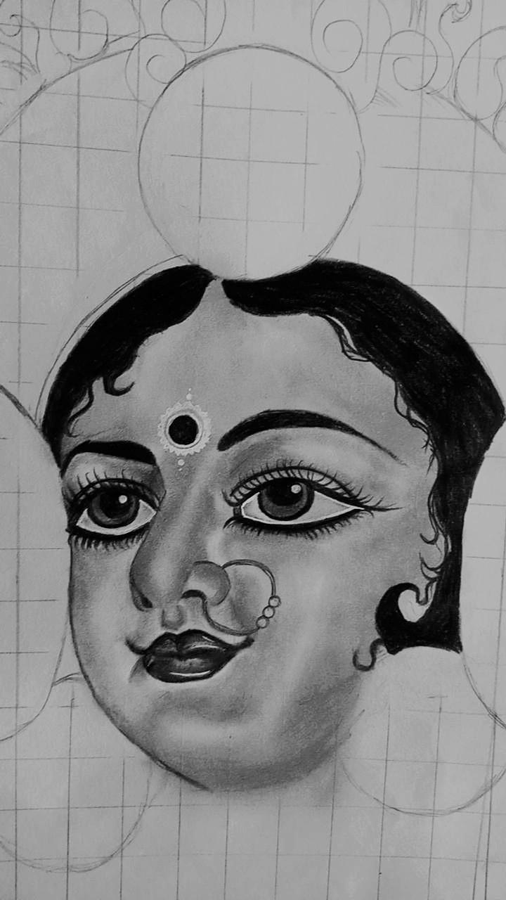 Goddess Durga sketch for this Durga Puja This took 3hrs to complete  r drawing