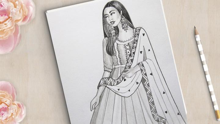 Traditional Women with Saree  Saree Drawing  Women drawing  girl drawing   Pencil sketch  How to draw a Traditional Women with Saree  Saree Drawing   Women drawing 