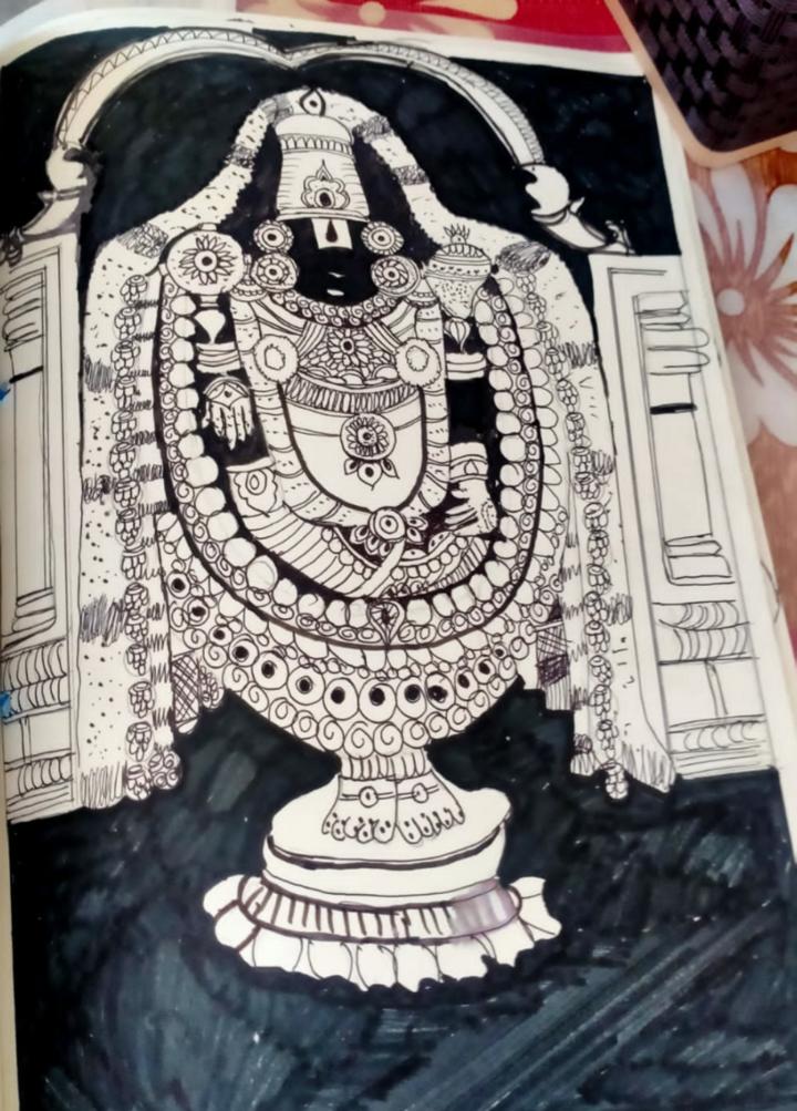 Wooden Frame Foil Tirupati Thayar Painting Size 20x16 Inches