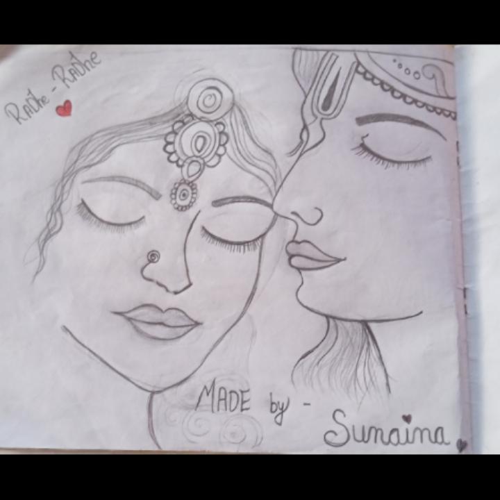 How To Draw An Aristically Combined Picture Of Radha Krishn | Radha Madhav  Dham