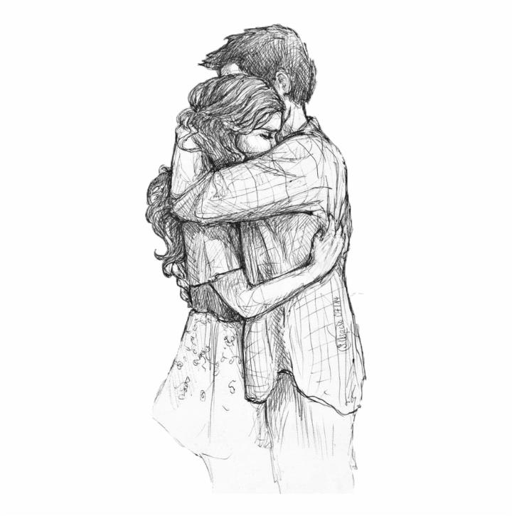 girl and boy hugging drawing