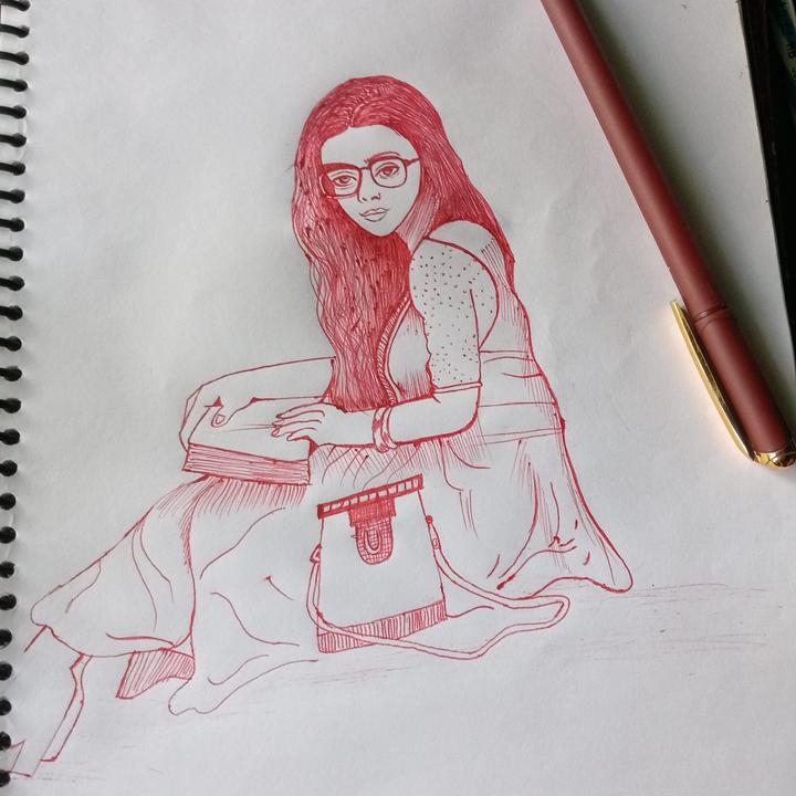 Prayers For Rain: Blue (sexy curvy girl portrait, pen drawing sketch)
