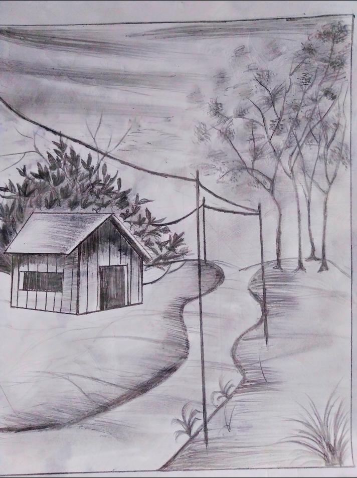 Tree Hut Sketch using Blue Ball Pen  Meghnaunnicom