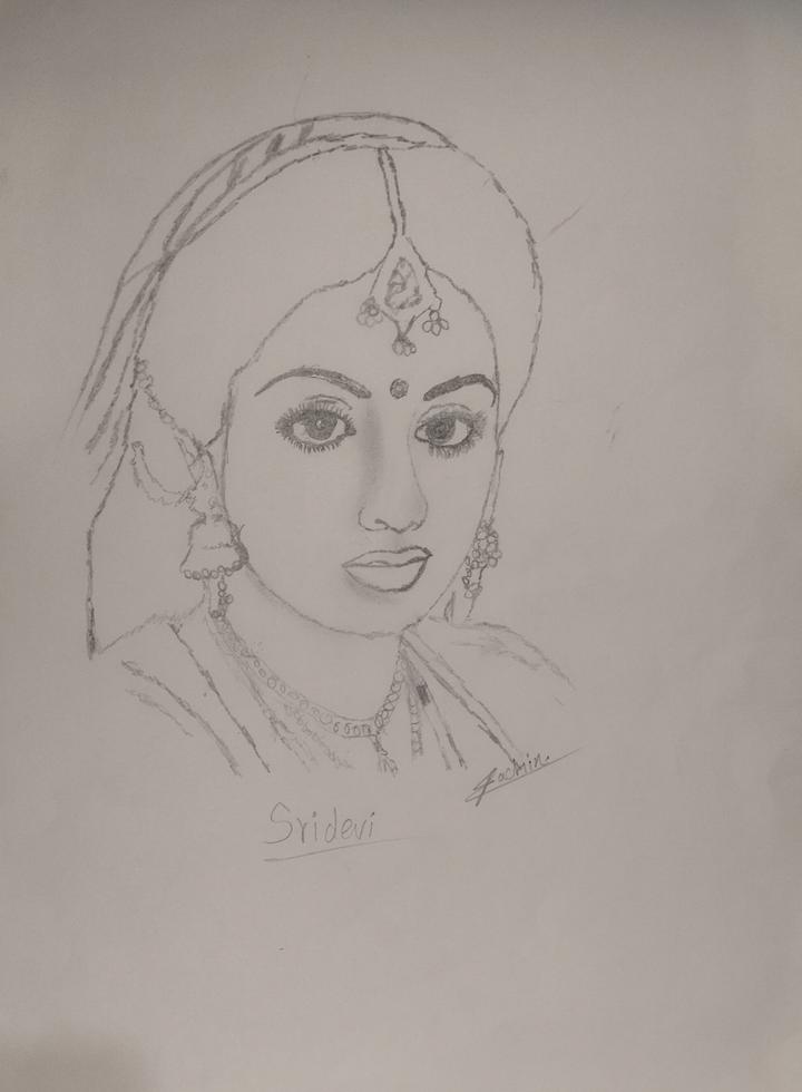 Fan sketch of Sridevi ji  Easy people drawings Celebrity art drawings  Boho art drawings