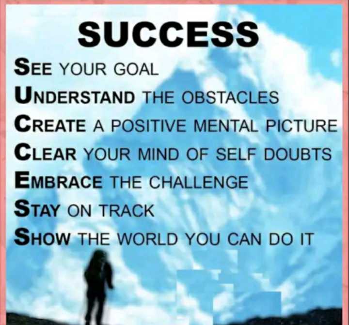 S ee Your Goal U nderstand The Obstacles C reate A Positive Mental Picture  C lear Your Mind Of Self Doubt E mbrace The Challenge S tay On…