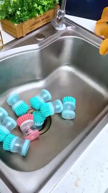 159 Plastic Wash Basin Brush Cleaner with Liquid Soap Dispenser