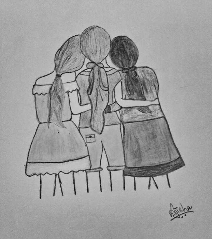 Beautiful Pencil Sketch Of Little Sisters | DesiPainters.com