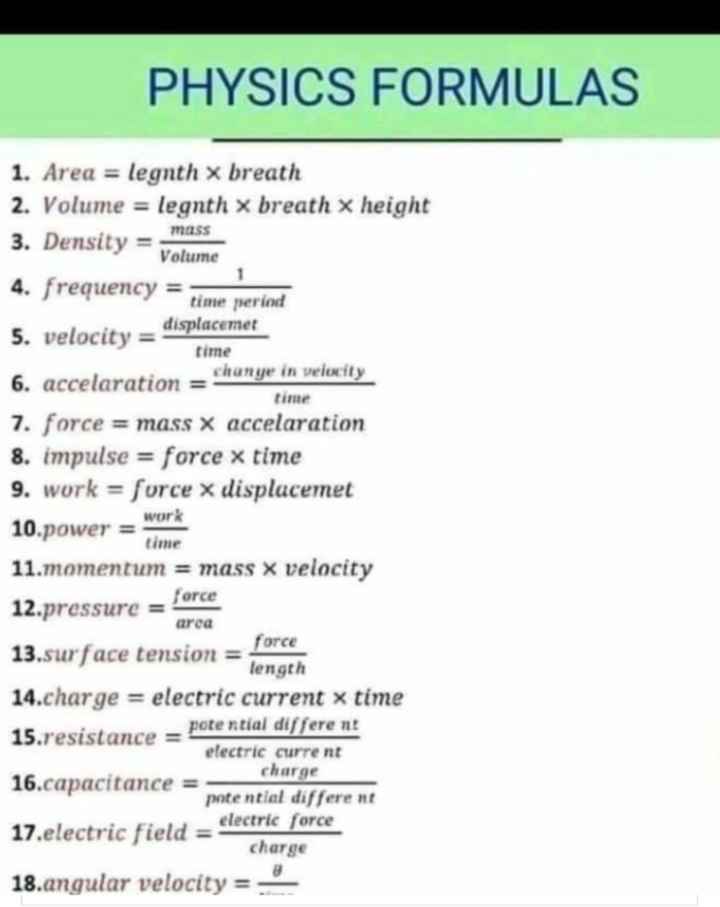 basic physics formulas